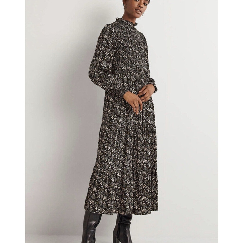 Boden Black and White Long Sleeve Mock Neck Dress